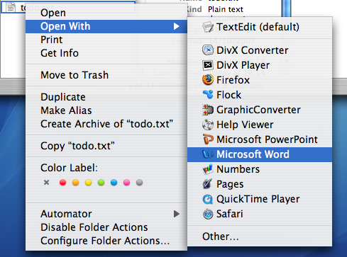 change default program for opening files in mac os x