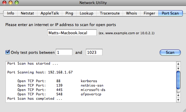test for open port on rourter mac network utility